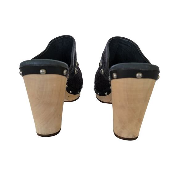 UGG Textile and Leather Slip On Wooden Heel Clogs Womens Size 9 Black - Picture 5 of 15